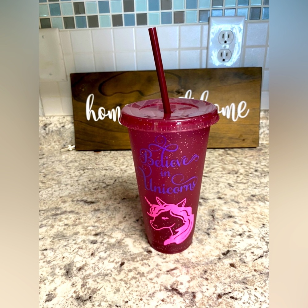 Sparkle like a unicorn glitter plastic tumbler